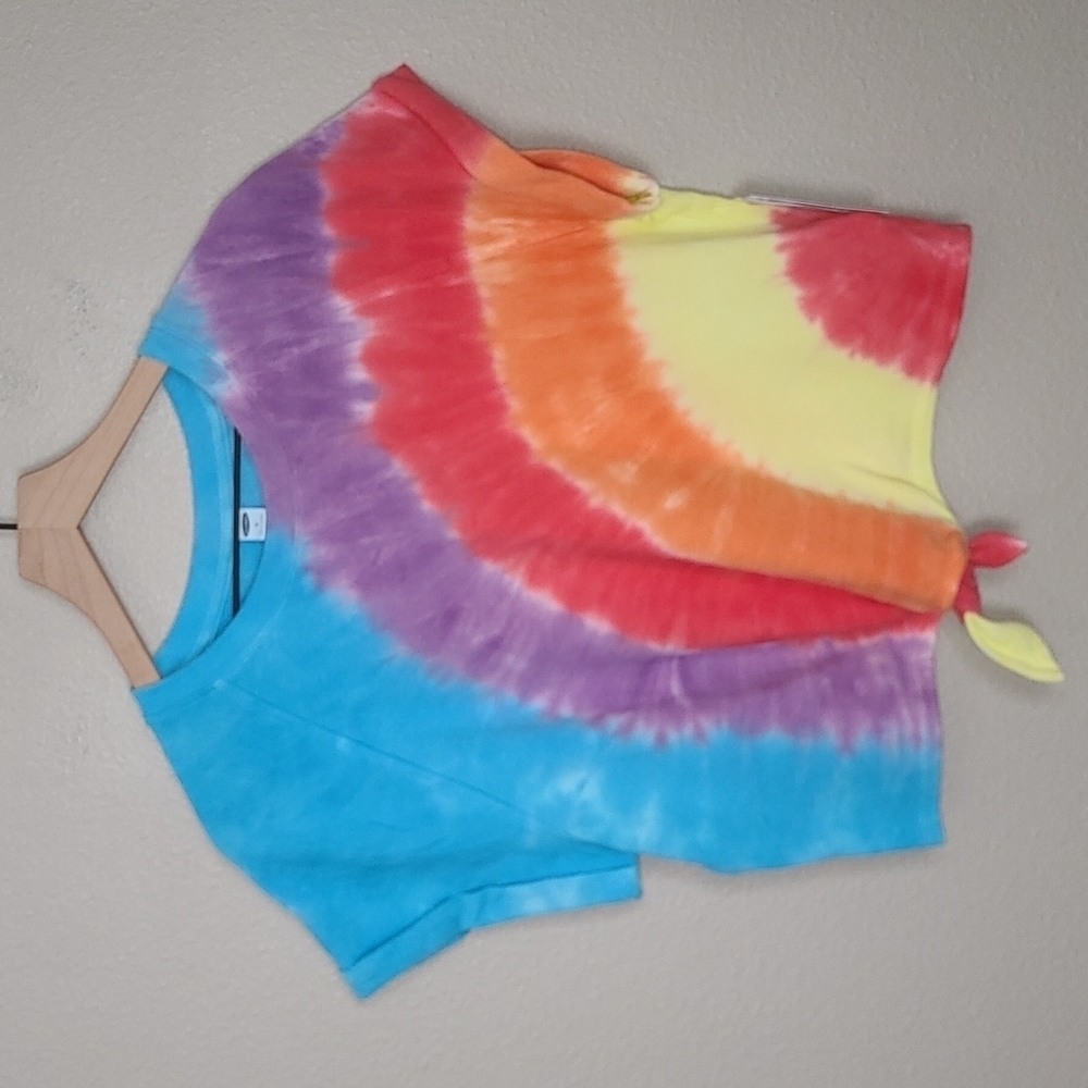 Old Navy Rainbow Tie Dye Shortsleeve Cropped Sweatshirt NWT